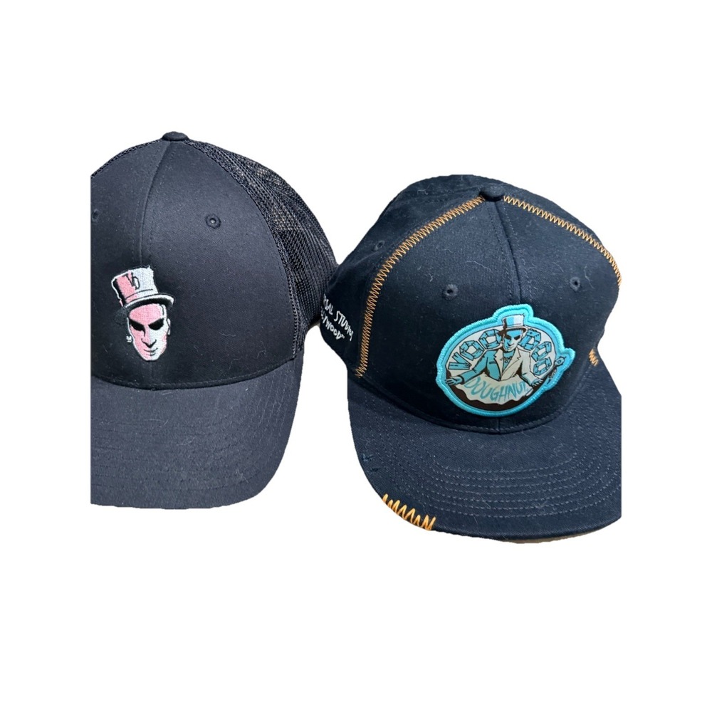 Lot Of 2 Universal Studios Orlando Voodoo Doughnuts Hat Strapback & Flexfit L/xl